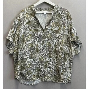 J Jill Women's Sz XL All Over Paisley Floral Print V Neck Lenzing Viscose Blouse
